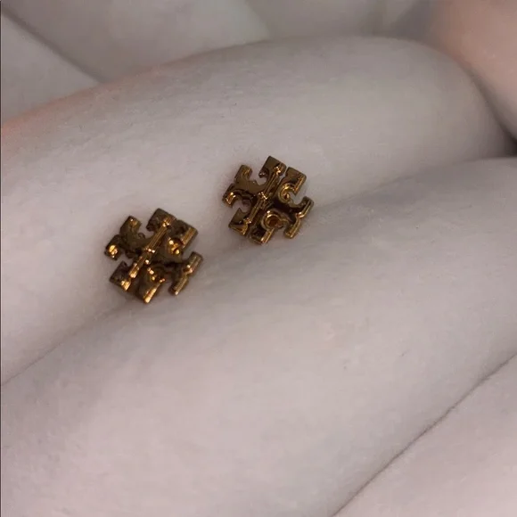 Tory Burch Gold Logo Stud Earrings - Picture 2 of 5